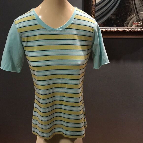 Danskin mint/mustard/white blackberry stripe T, M - Picture 1 of 4
